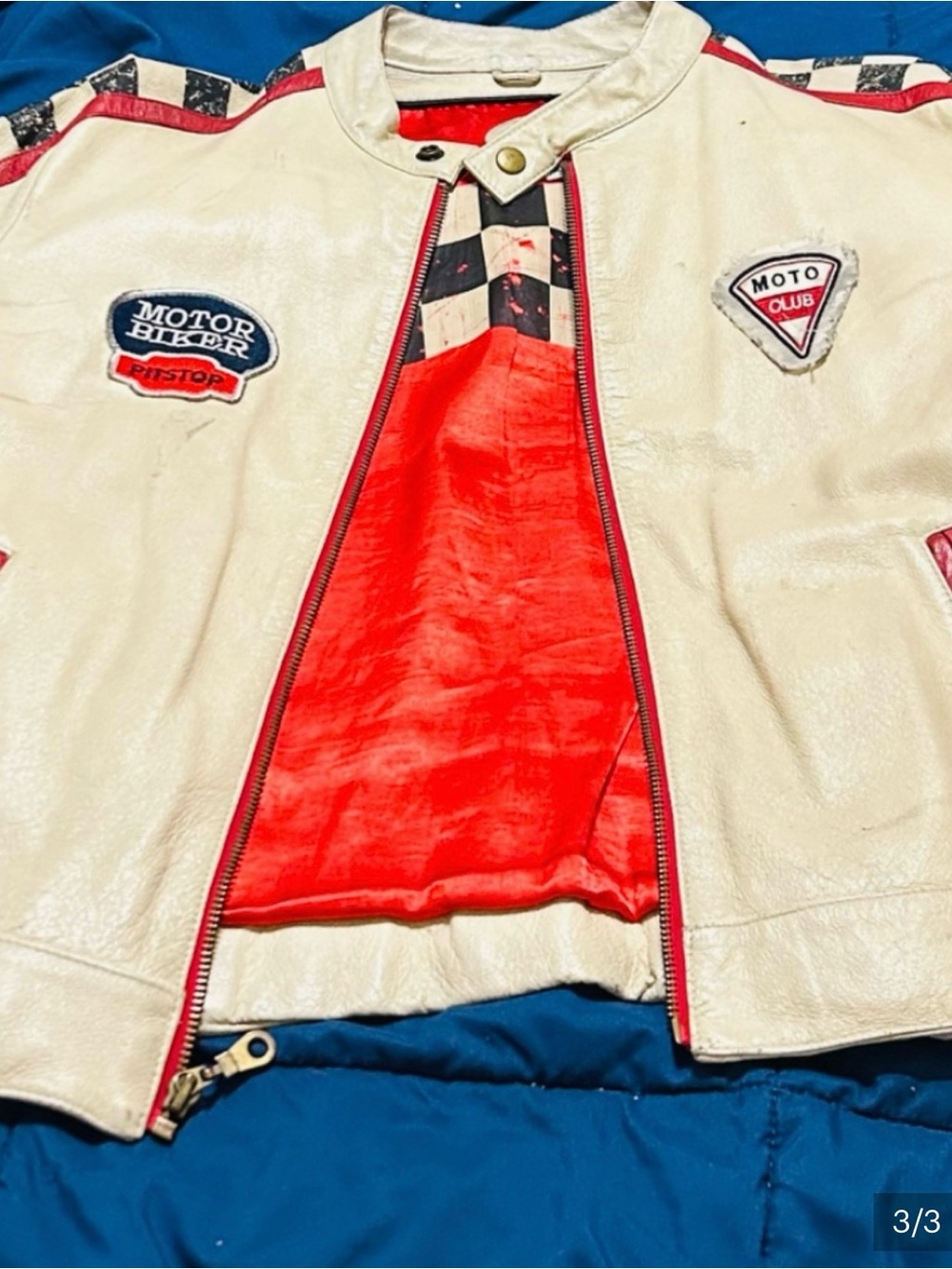 Moto Club Faux Leather women’s  Jacket in Cream and Red